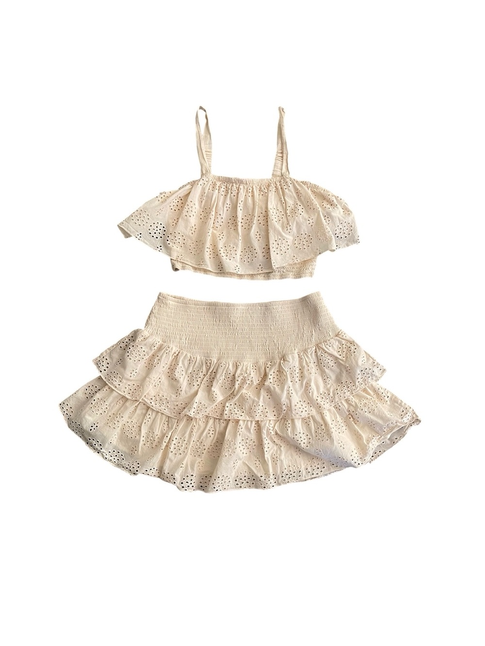 Japna cream boho eyelet embroidery two-piece set